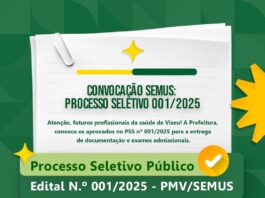 PREFEITURA DE VISEU CONVOCA APROVADOS NO PROCESSO SELETIVO PÚBLICO Nº 001/2025 – PMV/SEMUS